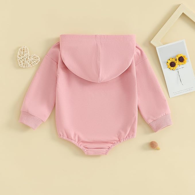 Baby Girl Boy Hooded Sweatshirt Long Sleeve Solid Color Romper Infant Baby Fall - Image 4