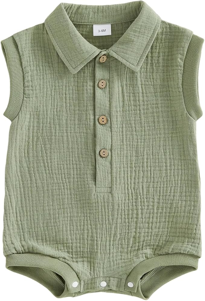 Honganda Newborn Baby Boy Cotton Linen Romper Short Sleeve Lapel Collar Button by Honganda