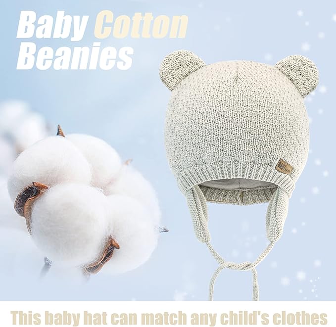 BAVST Baby Beanie Hat for Winter with Earfalp Cute Bear Kids Toddler Girls Boys Warm Knit Cap 0-2Years