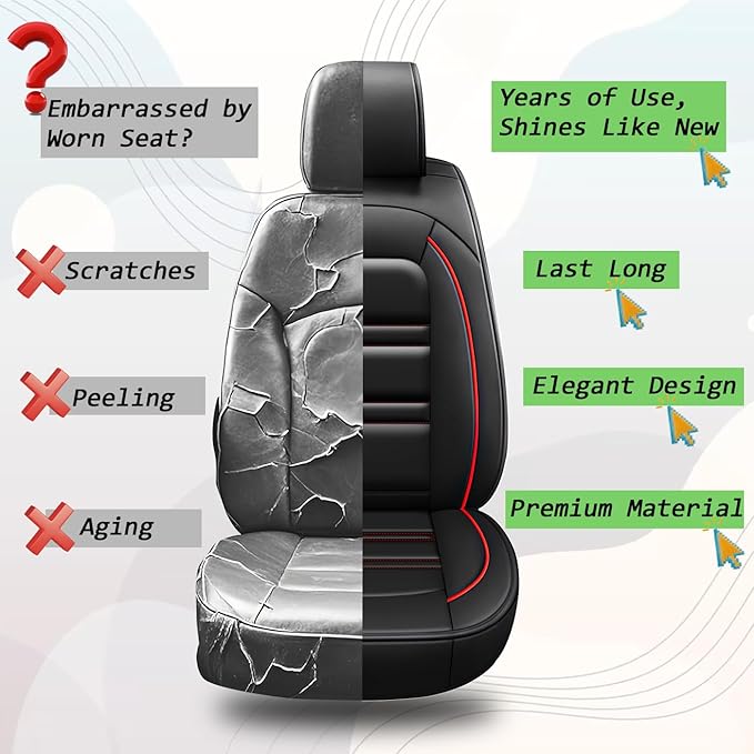 Seat Cover for Nissan Car sentra 2000-2025 | Car Seat Covers Front Seats, Waterproof Seat Protectors, Automotive Front Seat Covers (Front Seat, Black&Red Line)
