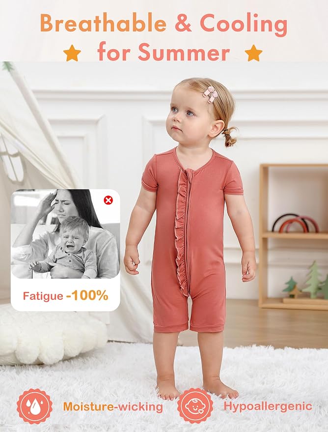 JunNeng Viscose from Bamboo Baby Sleeper, Short Sleeve Romper Jumpsuit | 2 Way - Image 2