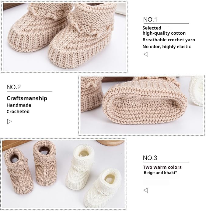 Baby Booties, Newborn Walking Shoes, Infant Hand Crochet Knit Cotton Sock - Image 4