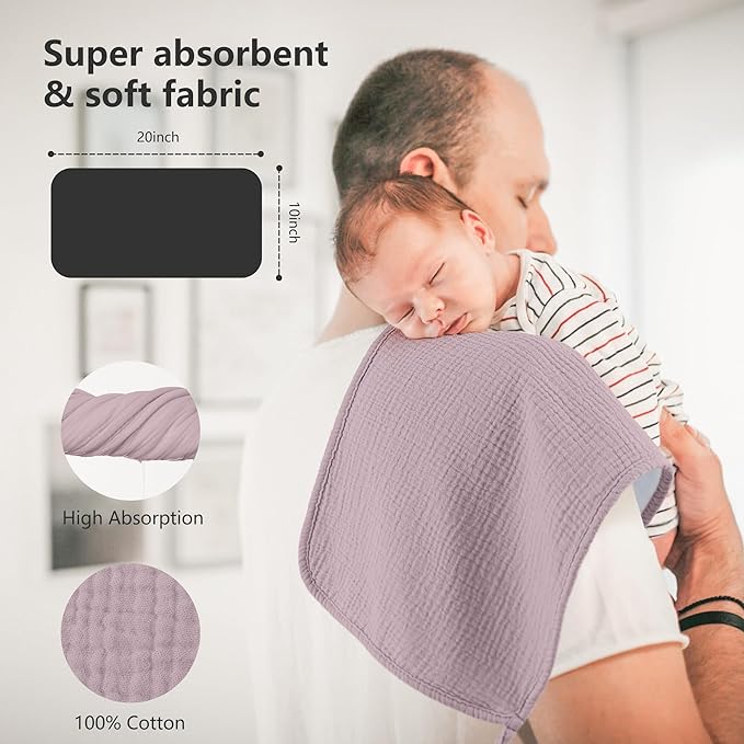 Bearmoss Muslin Burp Cloths, 100% Cotton Baby Burping Clothes, Large Extra Soft - Image 5
