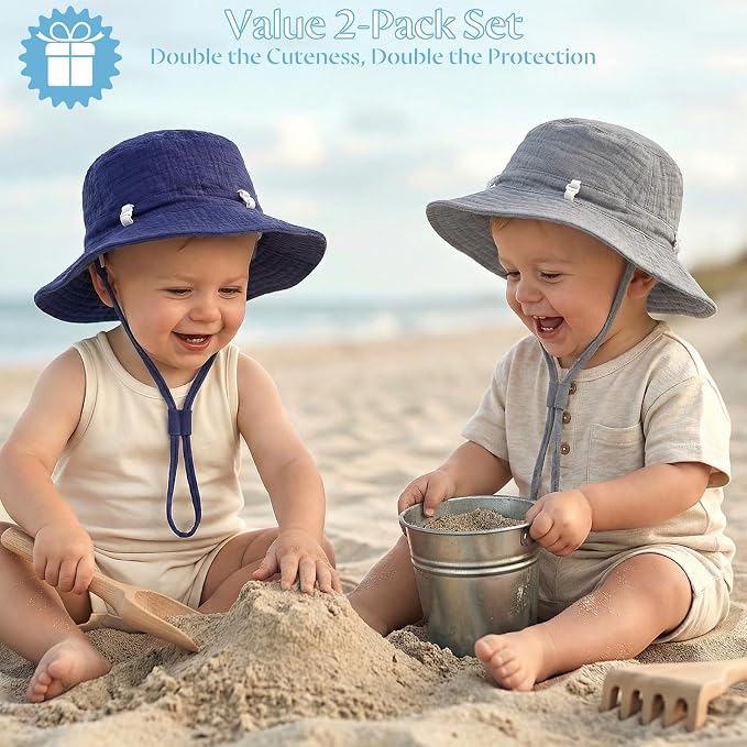 Play Tailor 2 Pack Newborn Baby Sun Hat Breathable Muslin Cotton Cap 0-24M | - Image 7