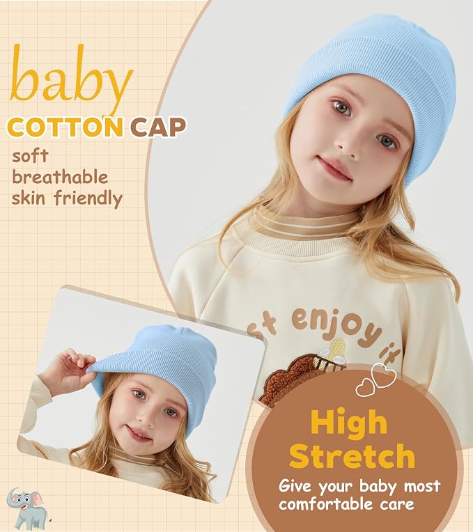100% Cotton Baby Beanie Toddler Boys Girls Kids Winter Hat Knit Winter Warm Cap - Image 4