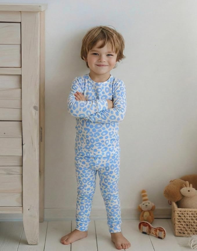 moimoln Cotton Modal Baby Toddler Pajamas Check Solid Leopard 6M-8Y - Image 4