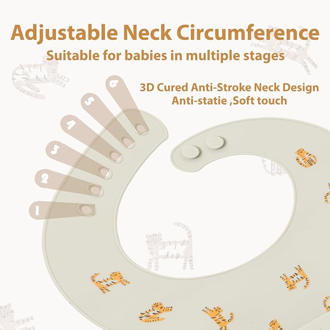 Little Dimsum Silicone Baby Feeding Bibs Easily Adjustable and Wipe Clean Soft - Image 2