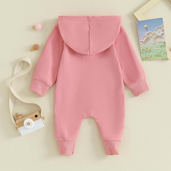 Infant Baby Boy Girl Clothes Solid Hoodie Romper Zip Up Long Sleeve Hooded - Image 3