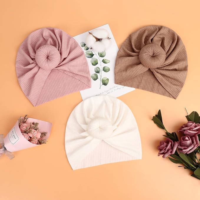 DRESHOW BQUBO 5 Pieces Newborn Baby Turban Hats Bow Baby Infant Beanie - Image 6
