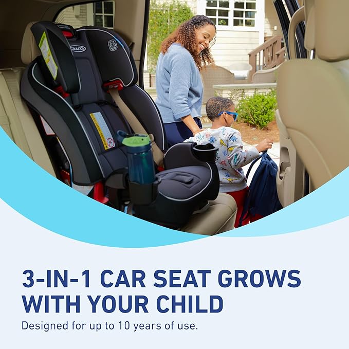 Graco SlimFit 3-in-1 Convertible Car Seat, Ultra-Space-Saving Design, Darcie, Suitable for Rear and Forward-Facing, Highback Booster Seat with 10-Position Headrest