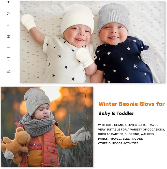 Baby Beanie Hat Gloves Set, Kids Winter Warm Knit Hat - Image 7