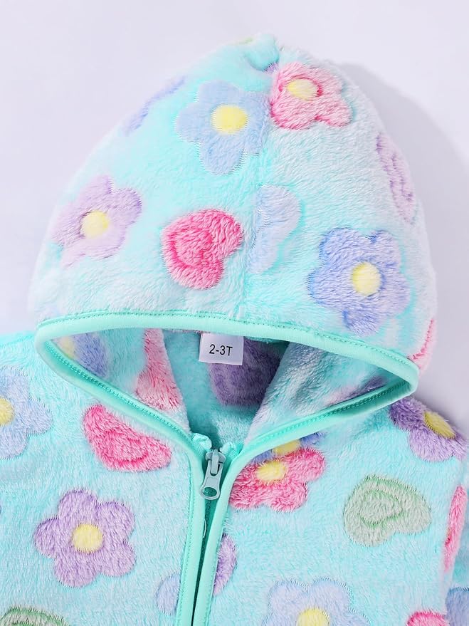 Toddler Baby Girl Fleece Jackets Fall Clothes Hooded Zip Fuzzy Coats - Image 5