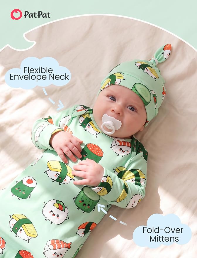 PATPAT Baby Sleeper Gown with Hat - Image 3