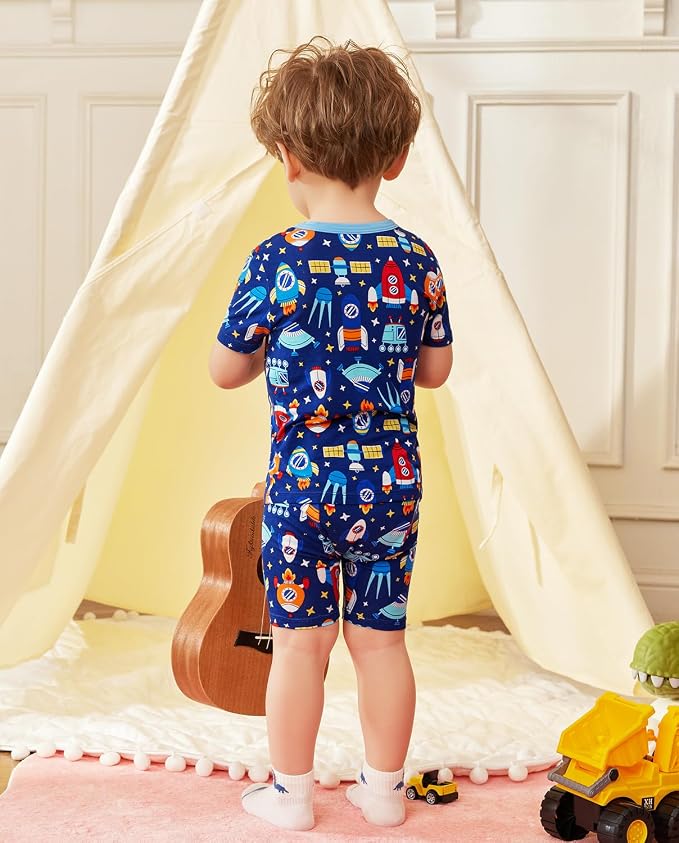 babee Reshinee Bamboo Viscose Toddler Boys Pajamas Set, Short Sleeve Kids - Image 4