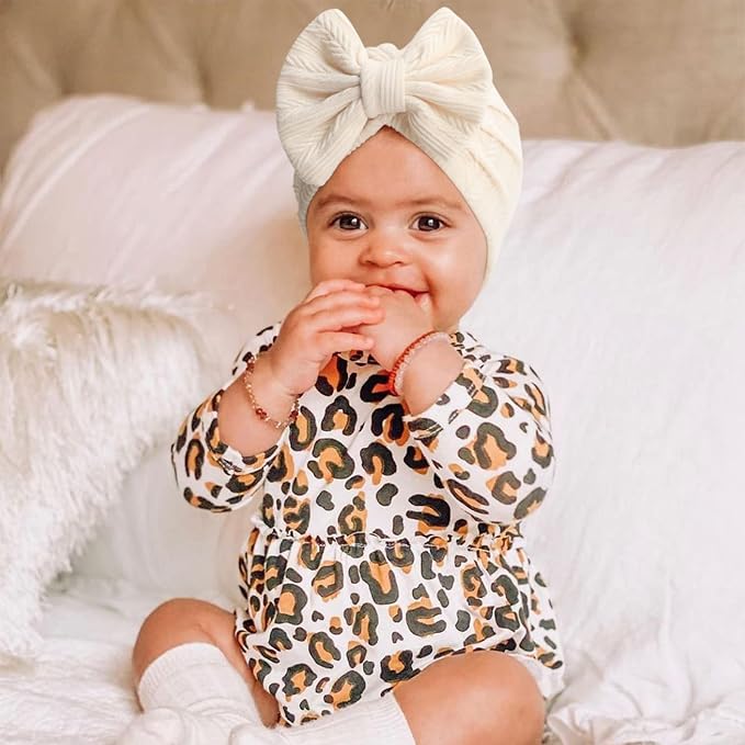 DRESHOW BQUBO 5 Pieces Newborn Baby Turban Hats Bow Baby Infant Beanie - Image 4
