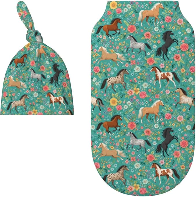 Horse Flower Swaddle Blankets Soft Receiving Blanket Baby Swaddle Wrap - Image 2