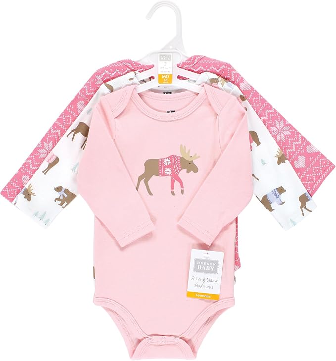 Hudson Baby Baby Girls' Cotton Long-sleeve Bodysuits 3-pack - Image 2