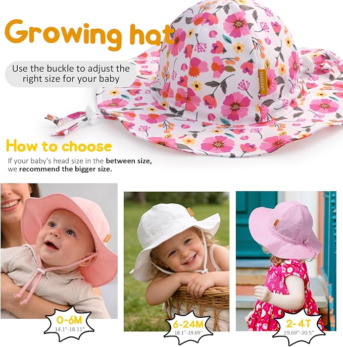 Baby Girl Sun Hat with UPF 50+ Outdoor Adjustable Toddler Beach Hat with Wide - Image 6
