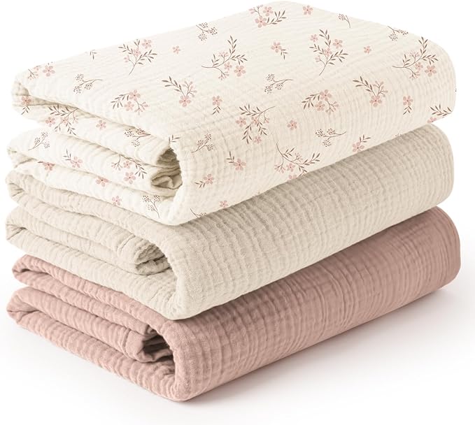 Konssy 3-Pack Muslin Baby Swaddle Blankets, 47 x 47 in Receiving Blankets | by Konssy