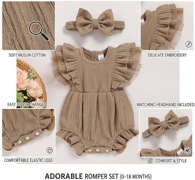 TITKKOP Ruffle Bubble Romper for Baby Girl | One-Piece Shorts Jumpsuit | Summer - Image 6