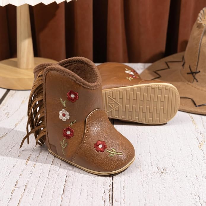 Meckior Baby Girls Cowboy Tassel Boots Side Zipper Moccasins Soft Bottom - Image 3