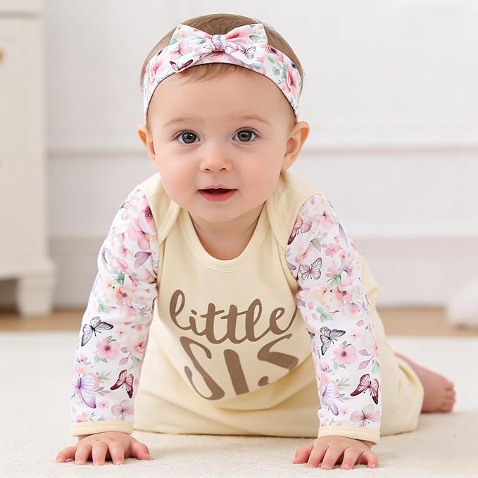 AMAWMW Newborn Baby Girl Little Sister Sleeper Gown Stripe Long Sleeve - Image 4