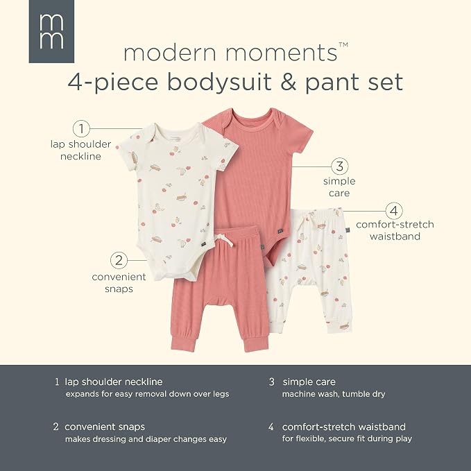 Modern Moments by Gerber Baby Viscose 4-Pack Bodysuit & Pant Set - Image 6
