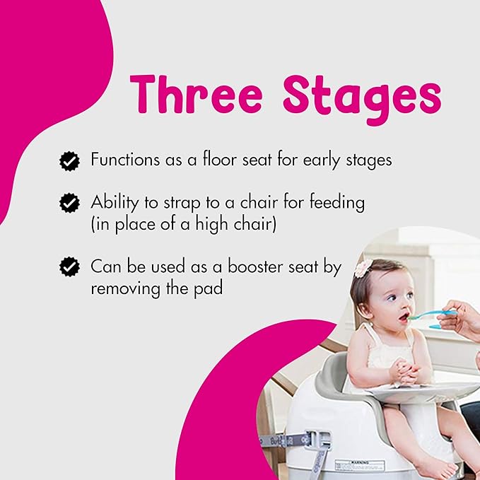 Bumbo 3-in-1 Multi-Seat for 6 to 36 Months, Travel Baby Feeding & Play Floor Seat, All-in-One Portable Booster with Tray & Toddler High Chair, Cool Grey