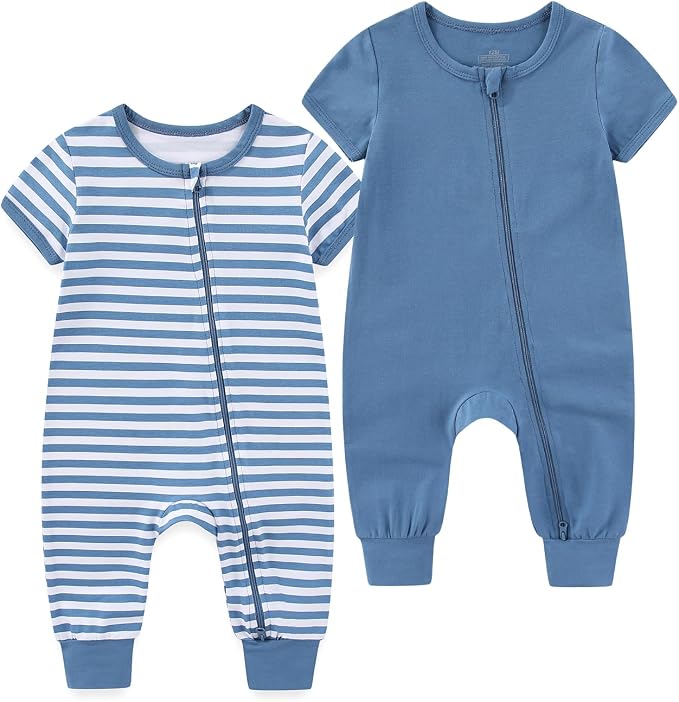 BIGBIGKISS Baby Boy Girl 2 Pack Romper Short Sleeve 2 Way Zipper Jumpsuits by BIGBIGKISS