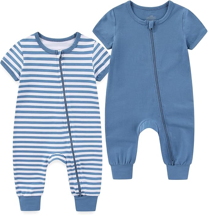 BIGBIGKISS Baby Boy Girl 2 Pack Romper Short Sleeve 2 Way Zipper Jumpsuits by BIGBIGKISS