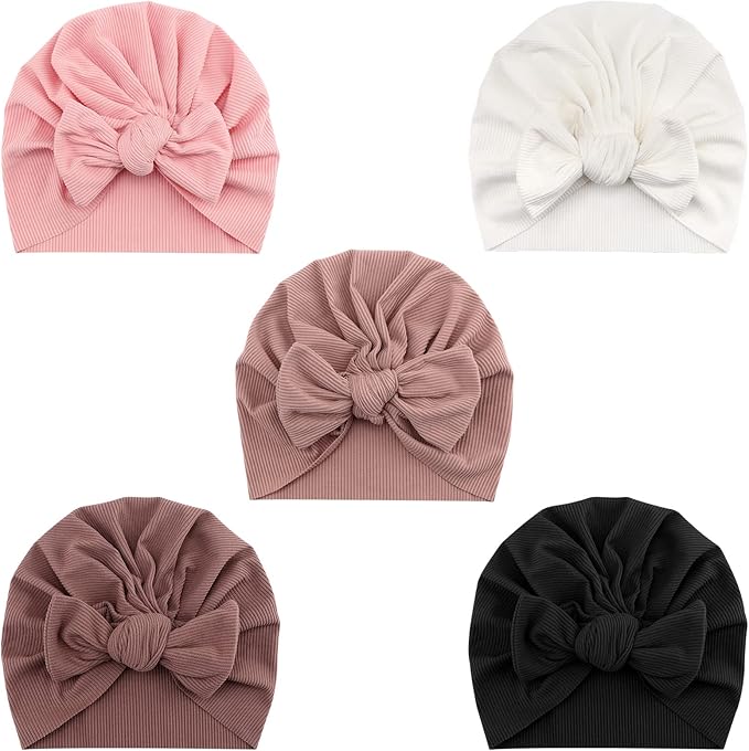 DRESHOW BQUBO 5 Pieces Newborn Baby Turban Hats Bow Baby Infant Beanie by DRESHOW
