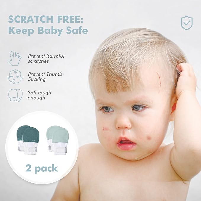 Baby Newborn No Scratch Mittens Stay On, 100% Cotton Adjustable 0-12M | Soft - Image 2