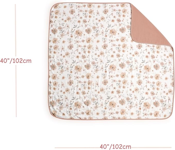 CREVENT 40''X40'' 100% Organic Floral Cotton Muslin Baby Blanket - Image 4