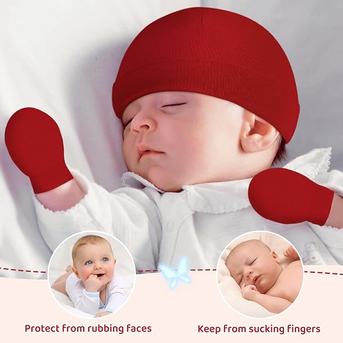 Century Star Cotton Newborn Baby Beanie Hats and Mittens Set Infant Hats - Image 2