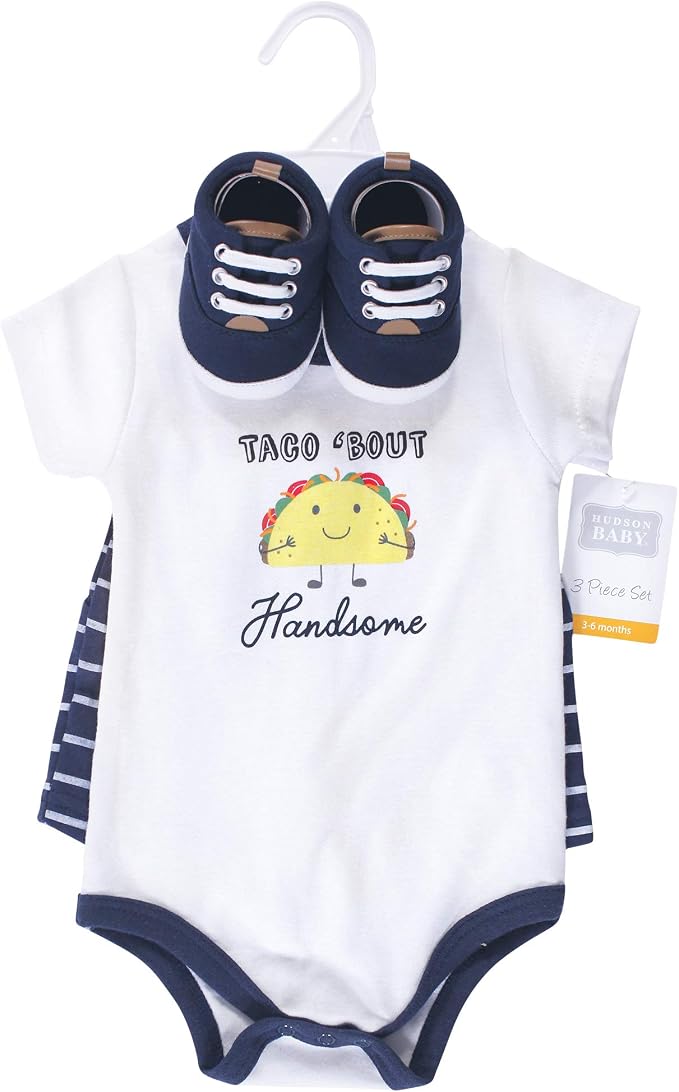 Hudson Baby Unisex Baby Cotton Bodysuit, Shorts and Shoe Set - Image 2