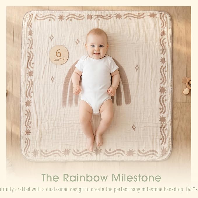 Muslin Baby Blanket, Organic Cotton Blend Jacquard | 43x43 Inches, Stripe - Image 2