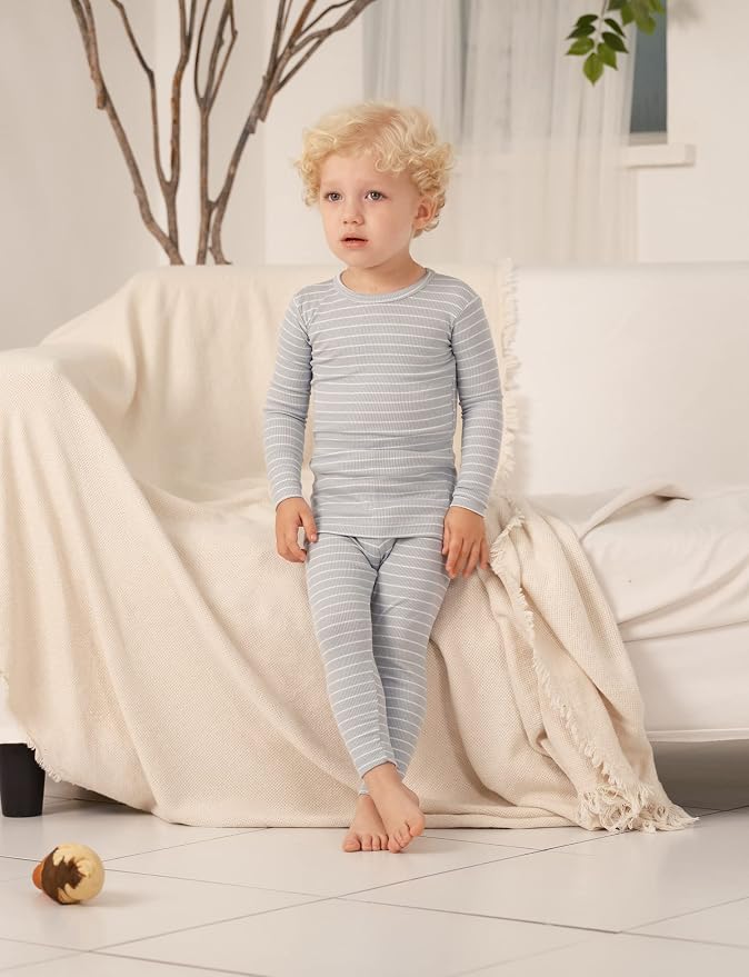 AVAUMA Stripe Pattern Baby Boys Girls Pajama Set Kids Toddler Snug fit Ribbed - Image 2
