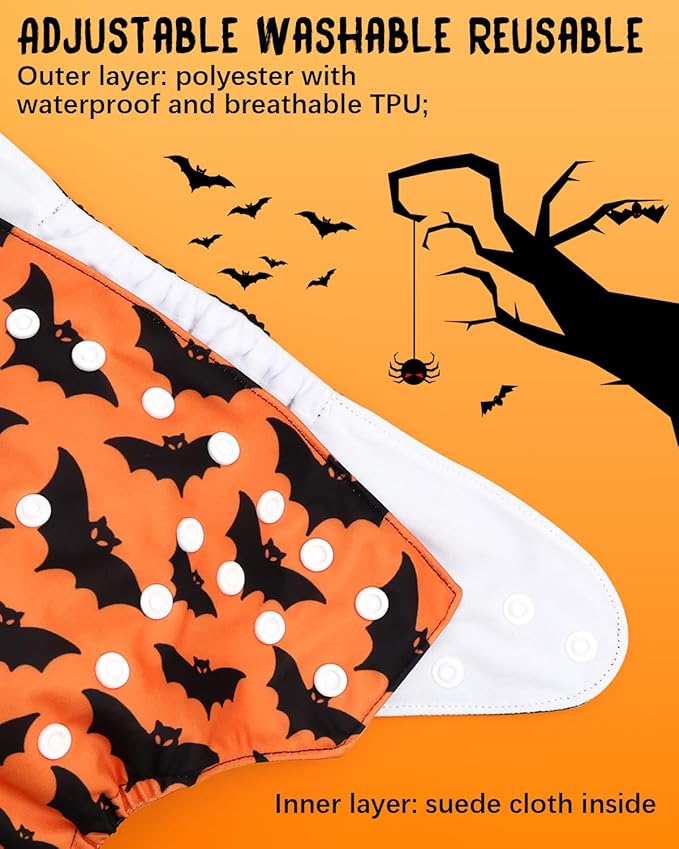 ALVABABY Halloween Baby Cloth Diapers One Size Adjustable Washable Reusable for Baby Girls and Boys 1 Pack with 2 Inserts AMD134-2TA