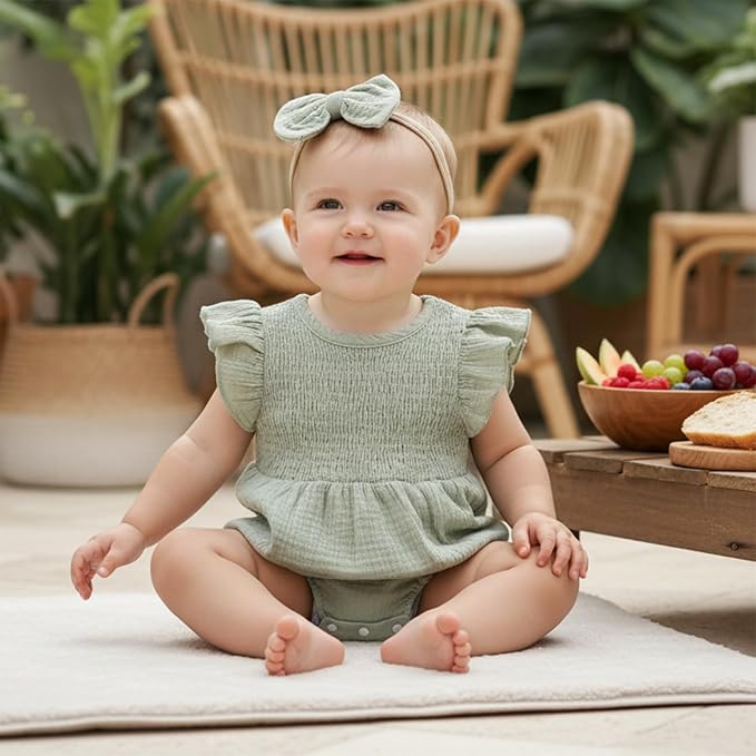 Kavousa Newborn Baby Girl Clothes Summer Bubble Romper Headband Outfit - Image 2