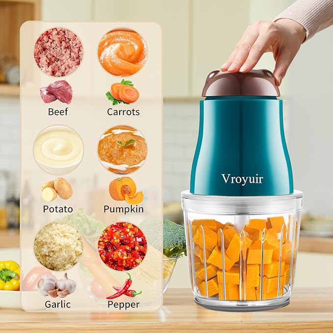 Baby Food Maker, 600ML Baby Food Blender with 10 Blades, Baby Food Processor for Baby Food, Fruit, Vegatable, Meat, with Two 200ml Glass Bowls, Storage Bag, Cleaning Brush, Scraper