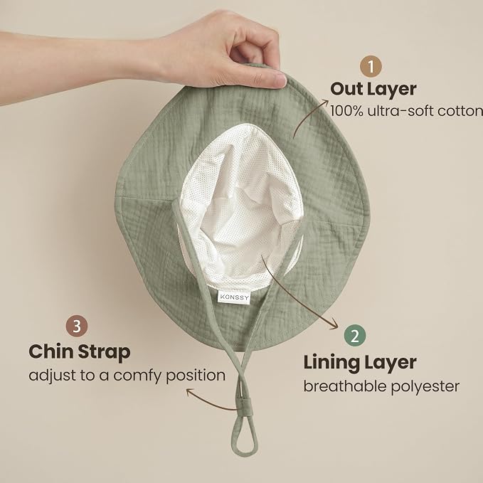 Konssy 2-Pack Muslin Baby Girl Sun Hats - Image 2