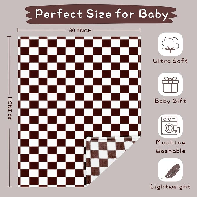Yurhap Checkered Baby Blanket Fleece Baby Blankets Neutral - Image 5