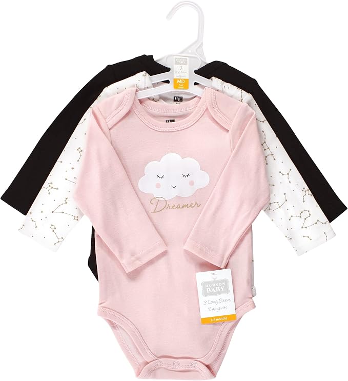 Hudson Baby Baby Girls' Cotton Long-sleeve Bodysuits 3-pack - Image 2
