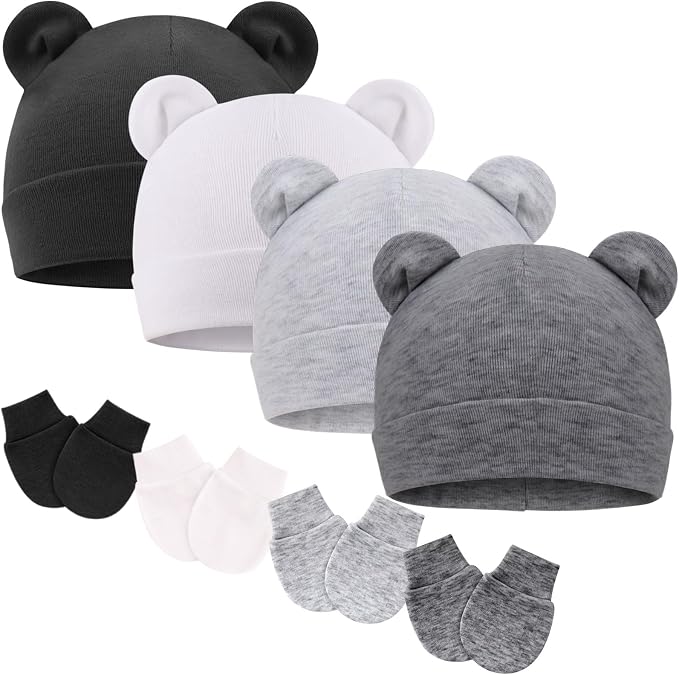 BQUBO Newborn Baby Hats Mittens Set Hospital Hat Beanie Infant Caps Baby Gloves by DRESHOW