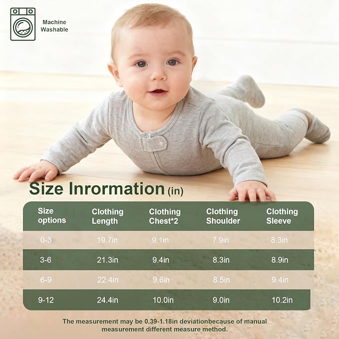 Hikido Baby Romper 100% Organic Cotton Pajamas One Piece Long Sleeve Zipper - Image 7