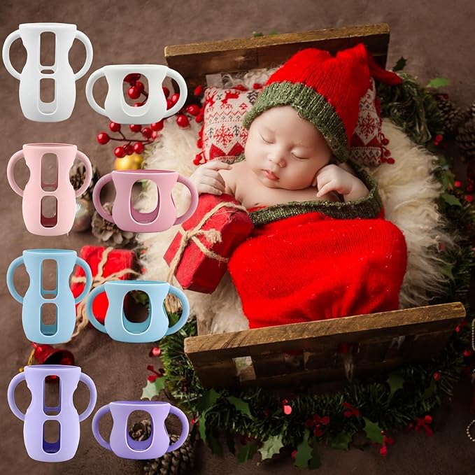 4 Pack Silicone Sleeves for Avent Natural Glass Baby Bottles, Silicone and Easy-Grip Handles for Drop Protection, Compatible with Philips Avent 4/8 OZ Glass Bottle (2 Pink+2 Purple, 4 OZ)