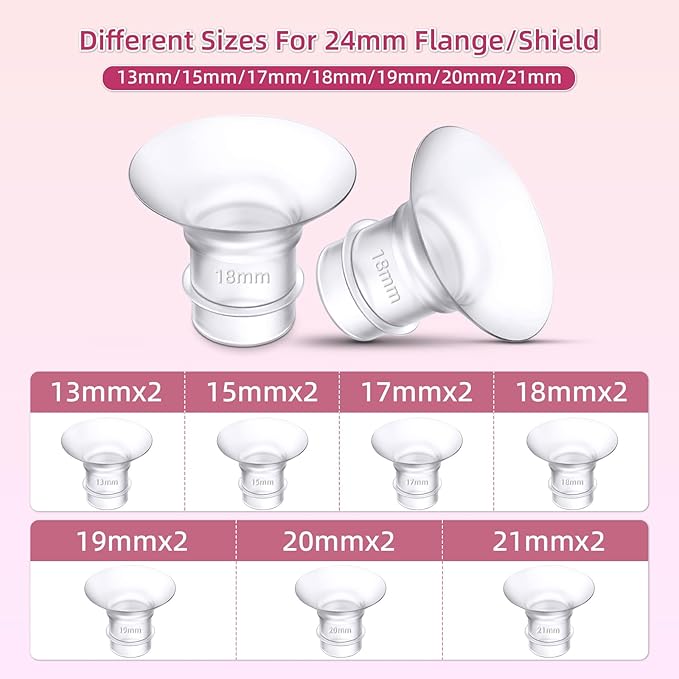 Flange Insert 13/15/17/18/19/20/21mm 14PCS,Compatible with Momcozy S12 pro/S9 pro/S12/S9/Medela/Spectra/Bellaaby/TSRETE etc 24mm Shields/Flanges,Reduce 24mm Tunnel Down to Other Size