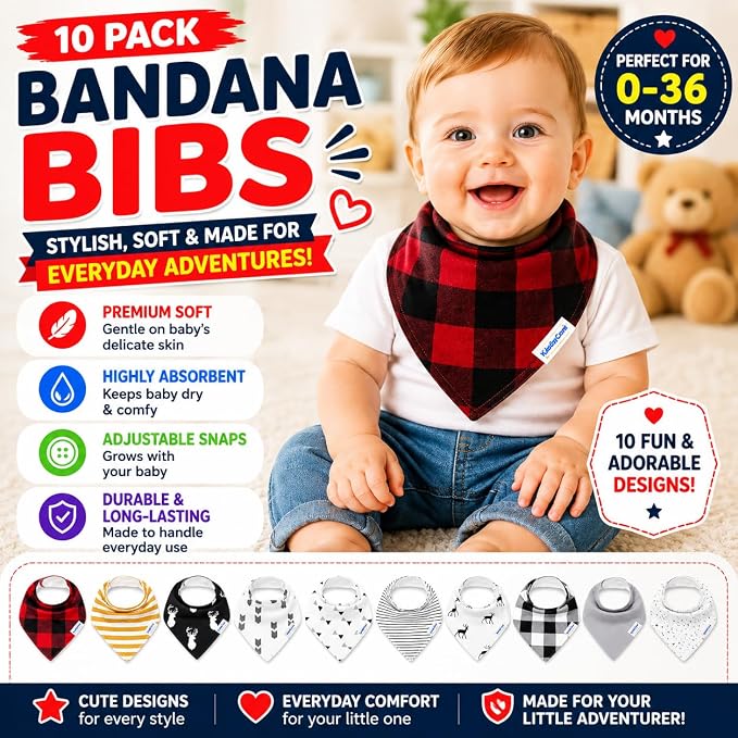 Baby Bibs | Multi-Pack Organic Cotton Bandana Drool Bibs, Soft Absorbent - Image 2