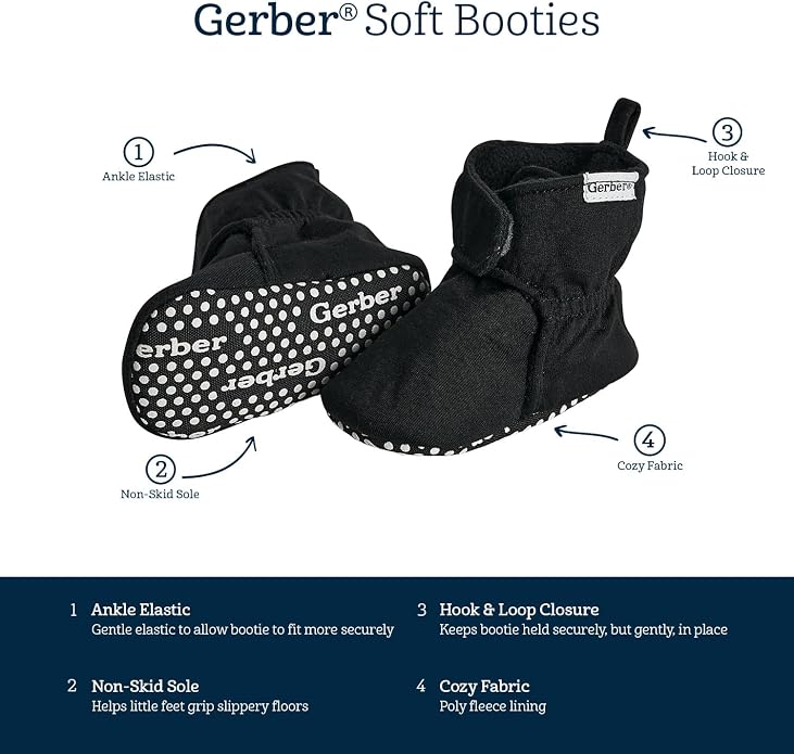 Gerber Baby Fleece Lined Wrap Fasten Non Skid Soft Slipper Booties - Image 6