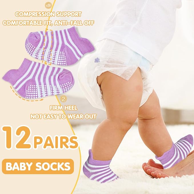 GRPSKCOS Non Slip Toddler Baby Socks 12 Pairs Anti Skid Ankle Socks - Image 4